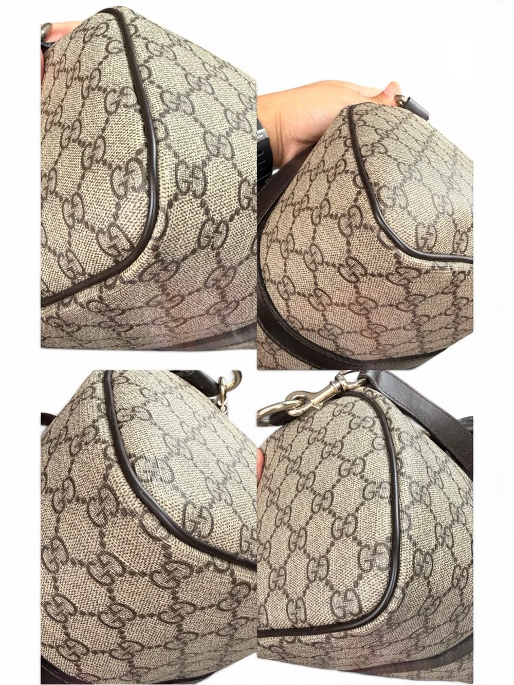 Gucci Brown GG Canvas Duffel with Dark Brown Leather Trim with long strap